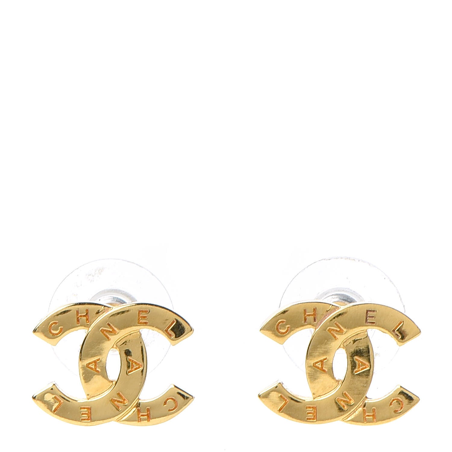 Chanel Metal CC Paris Button Stud Earrings Gold 1 of 5