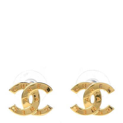 Chanel Metal CC Paris Button Stud Earrings Gold 1 of 5