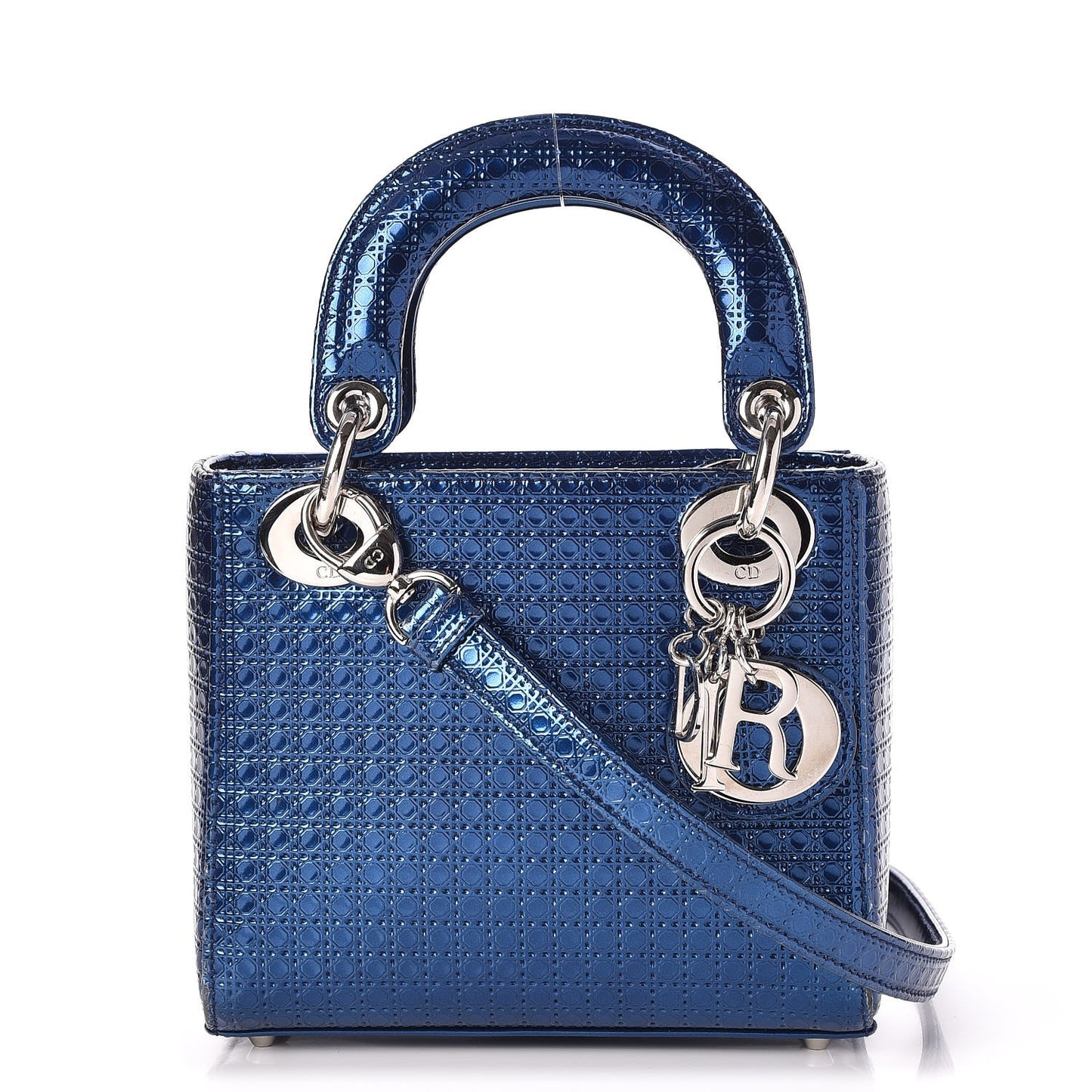 Metallic Patent Micro-Cannage Mini Lady Dior Blue