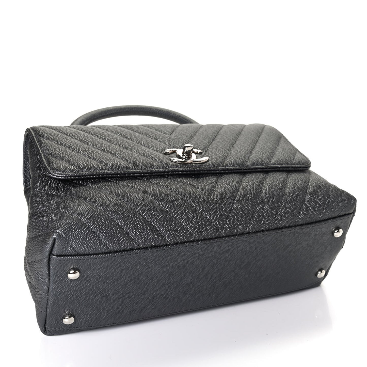 Iridescent Caviar Chevron Quilted Small Coco Handle Flap Black