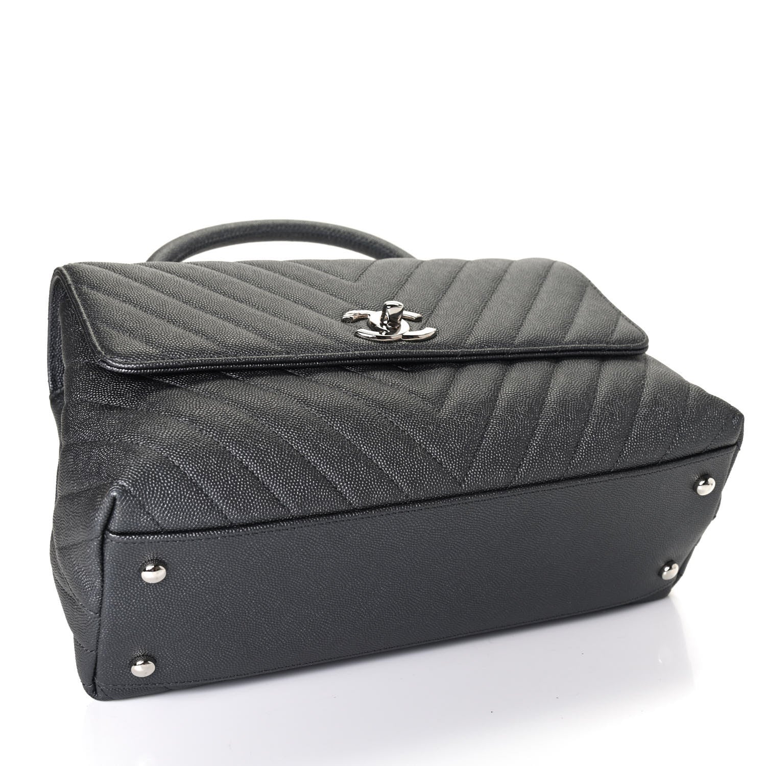 Chanel Iridescent Caviar Chevron Quilted Small Coco Handle Flap Black 3 of 4