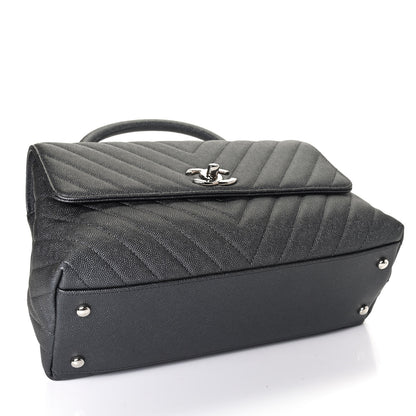 Chanel Iridescent Caviar Chevron Quilted Small Coco Handle Flap Black 3 of 4