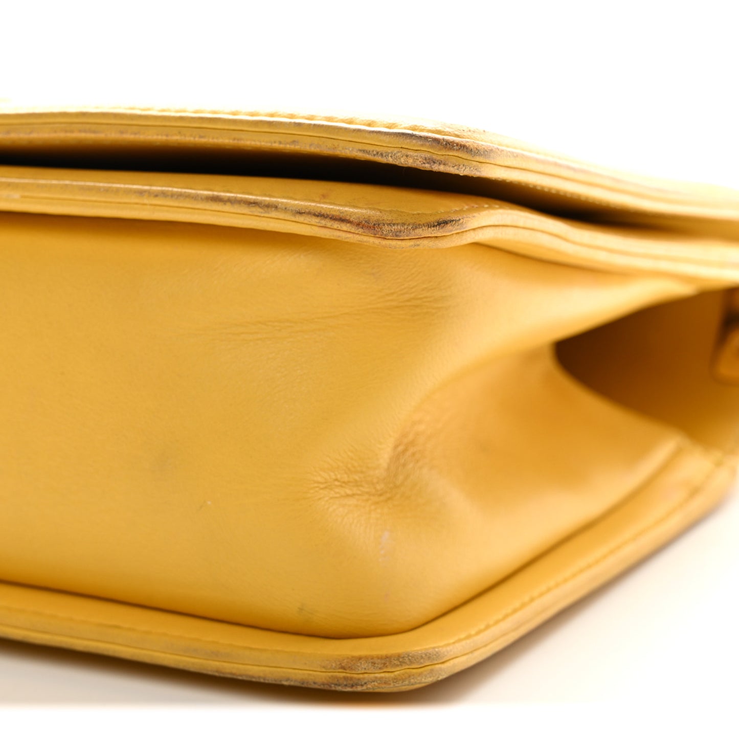 Calfskin Chevron Embroidered Medium Flap Yellow