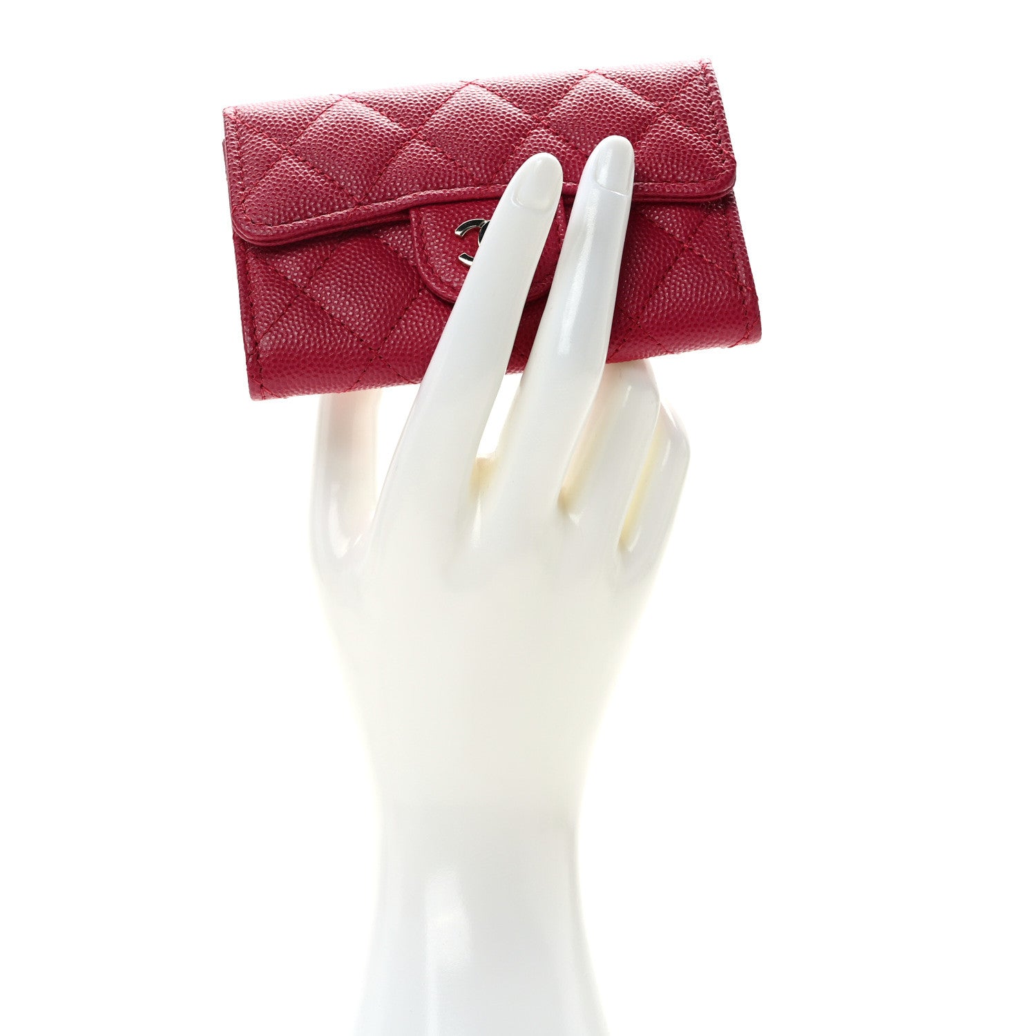 Chanel Caviar Quilted Flap Card Holder Wallet Dark Pink 2 of 8
