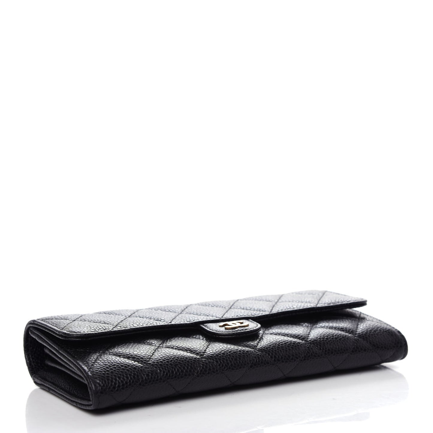 Caviar Quilted Large Gusset Flap Wallet Black