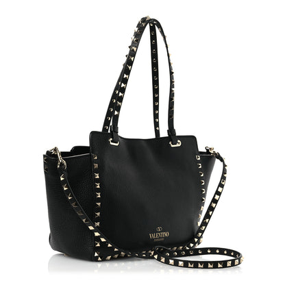 Valentino Garavani Grained Calfskin Small Rockstud Tote Black 3 of 9