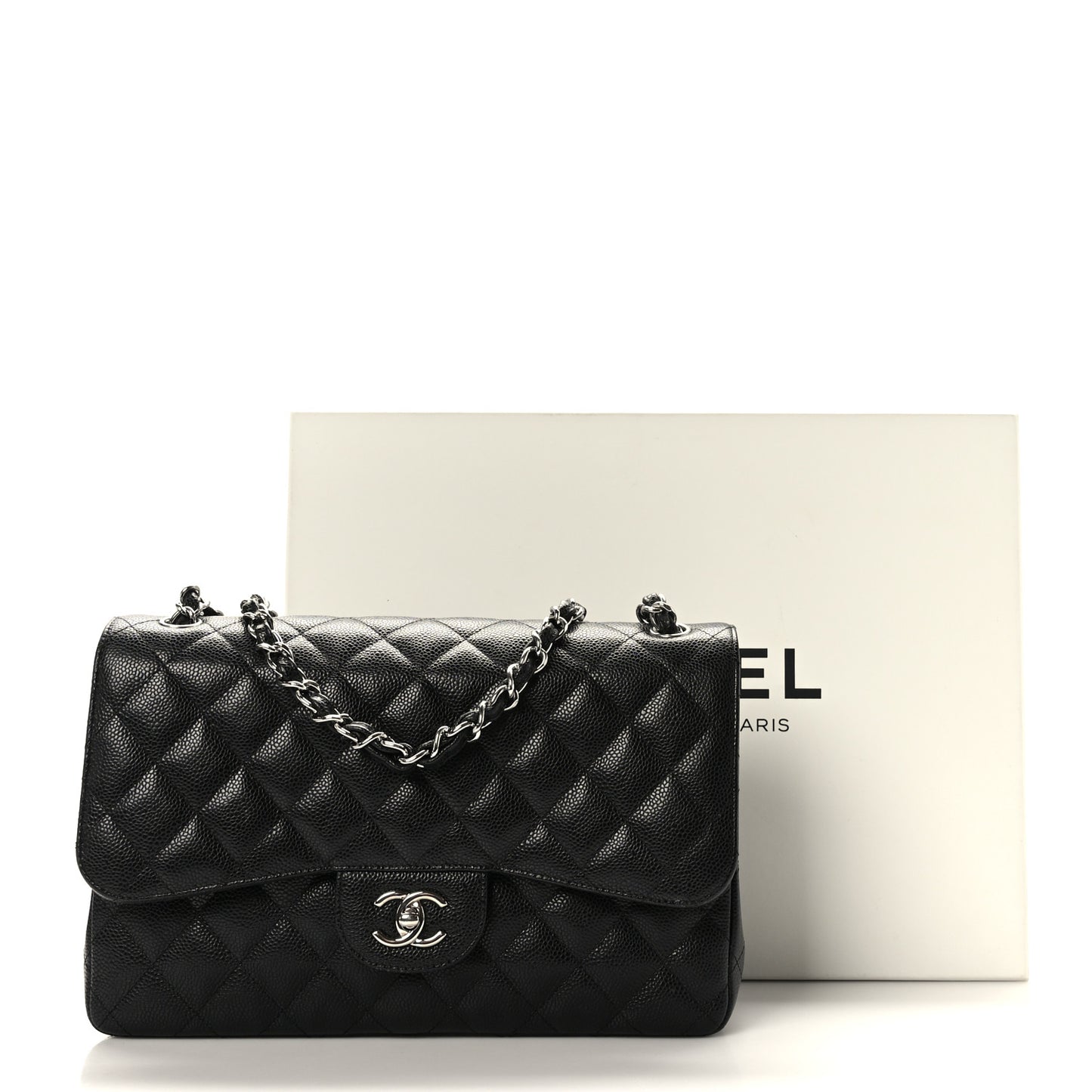 Caviar Quilted Jumbo Double Flap Black