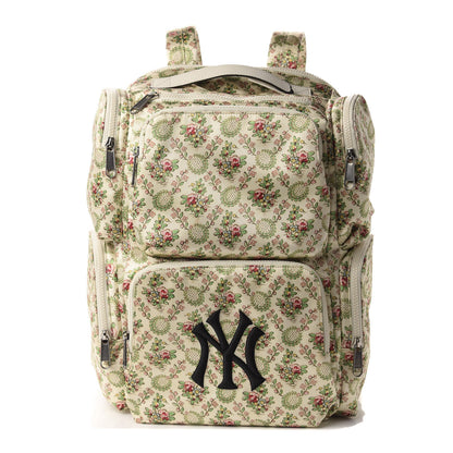 Gucci X MLB Satin Floral Print NY Yankees Patch Backpack Ivory Green 1 of 9