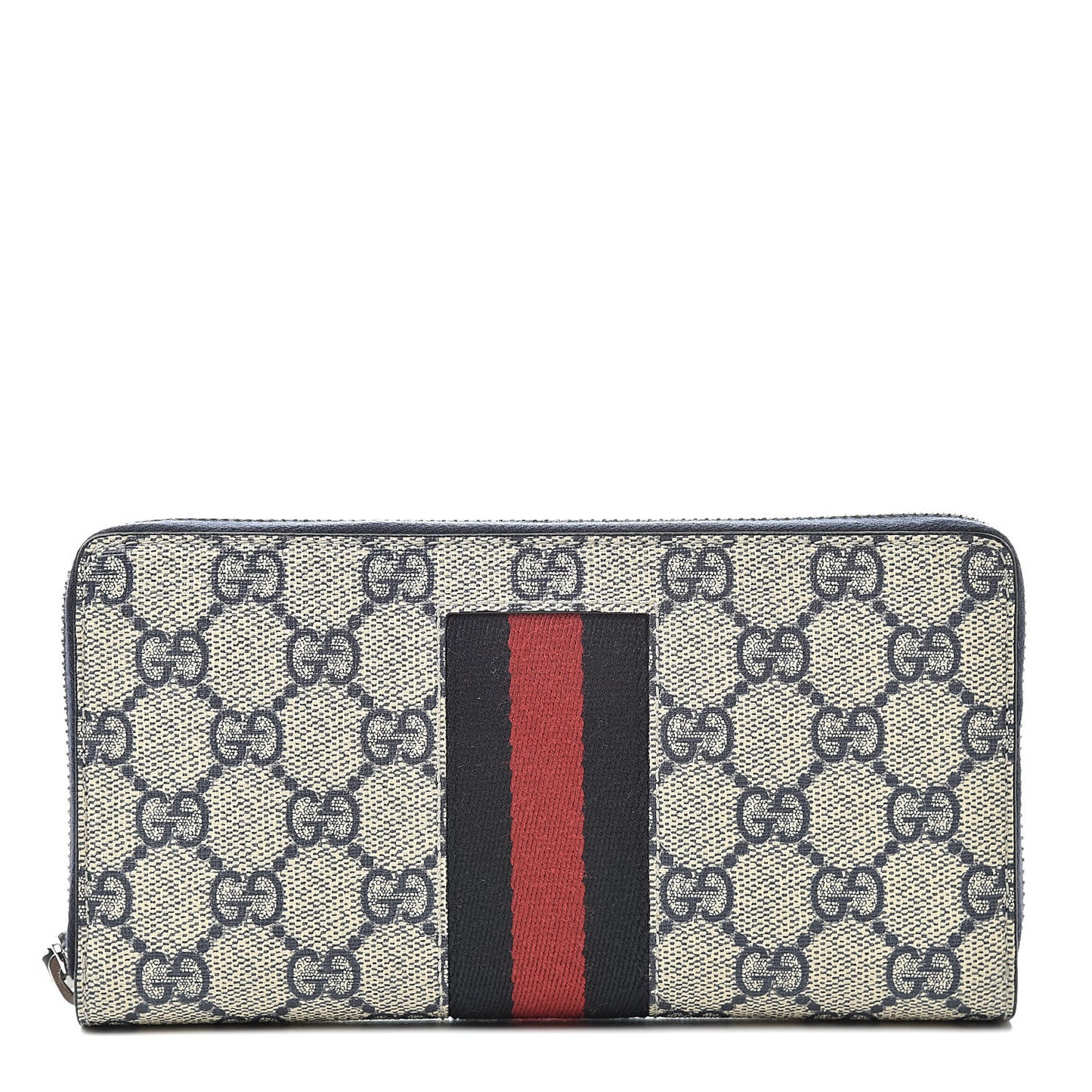 GG Supreme Monogram Web Zip Around Wallet Beige Blue