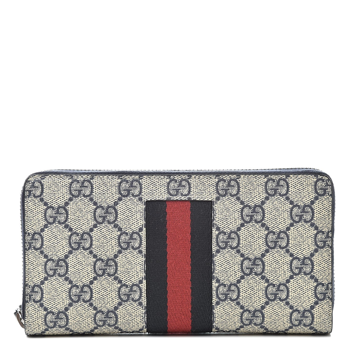 Gucci GG Supreme Monogram Web Zip Around Wallet Beige Blue 1 of 7