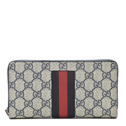 Gucci GG Supreme Monogram Web Zip Around Wallet Beige Blue 1 of 7