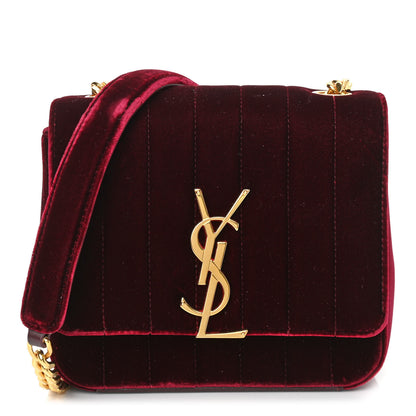 Saint Laurent Velvet Matelasse Vicky Chain Bag Burgundy 1 of 10