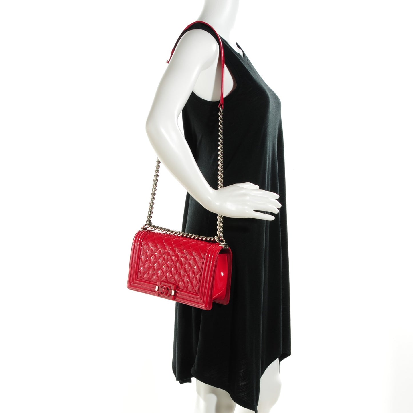 Patent Calfskin Quilted Medium Plexiglass Boy Flap Red