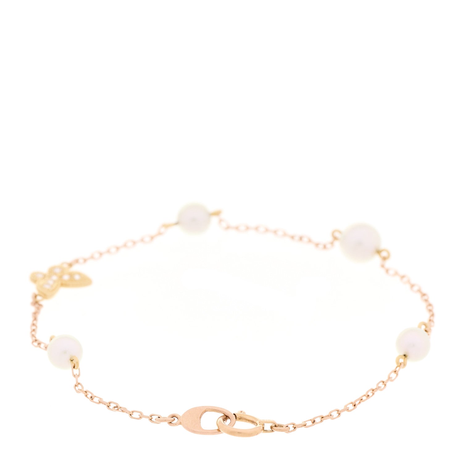 Mikimoto 18K Yellow Gold Diamond Akoya Cultured Pearl Butterfly Bracelet 3 of 4