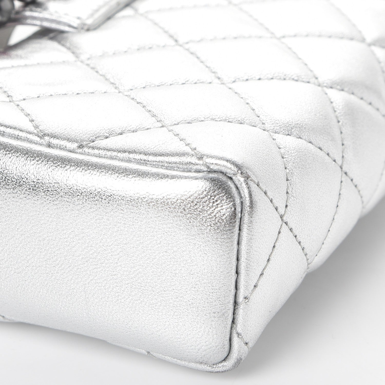 Chanel Metallic Lambskin Quilted Pearl Chain Mini Love Symbols Bag Silver 9 of 13