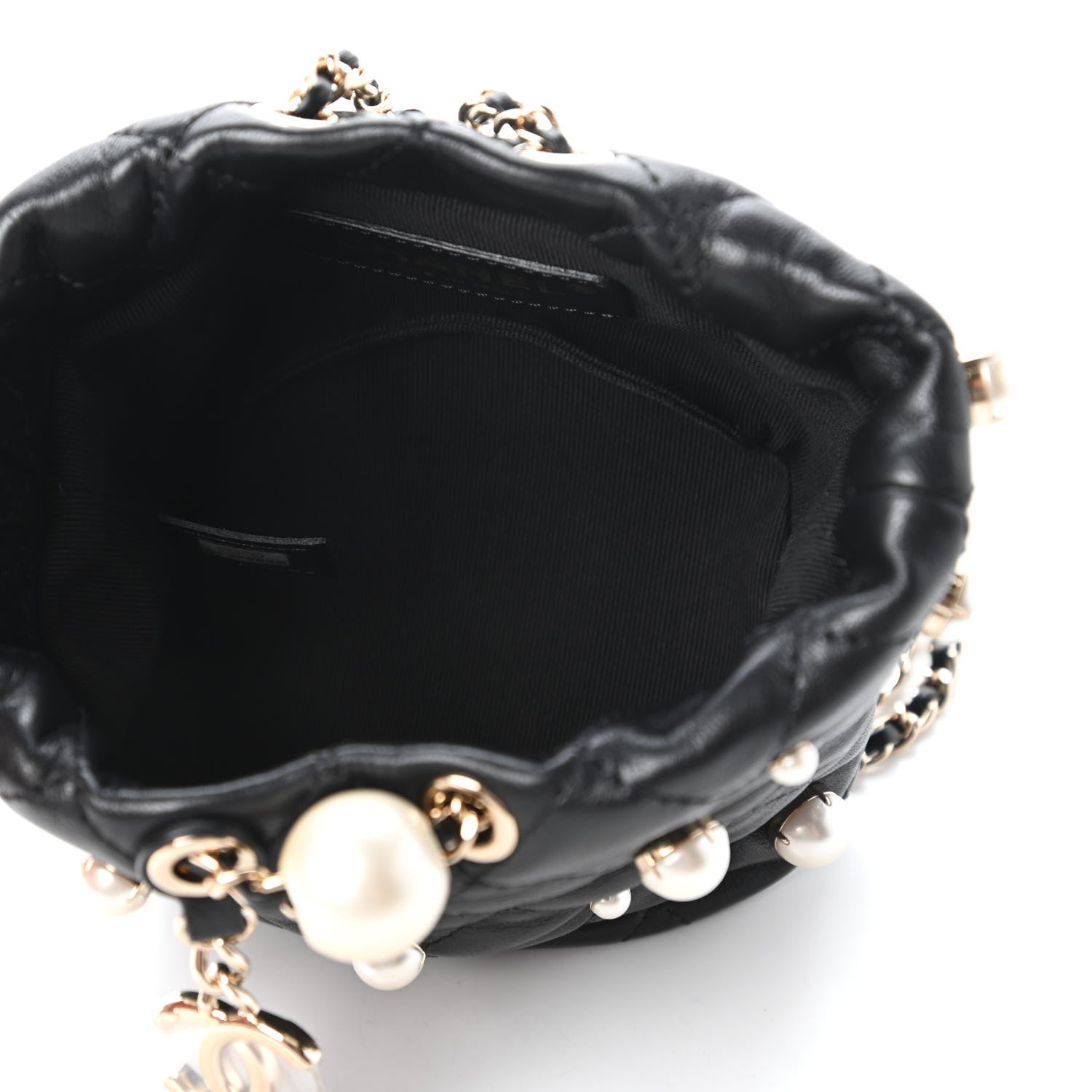 Chanel Lambskin Quilted Pearl Mini About Pearls Drawstring Bag Black 5 of 11