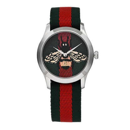 Gucci Stainless Steel Nylon 38mm Le Marche Des Merveilles Bee Quartz Watch Green 1 of 4
