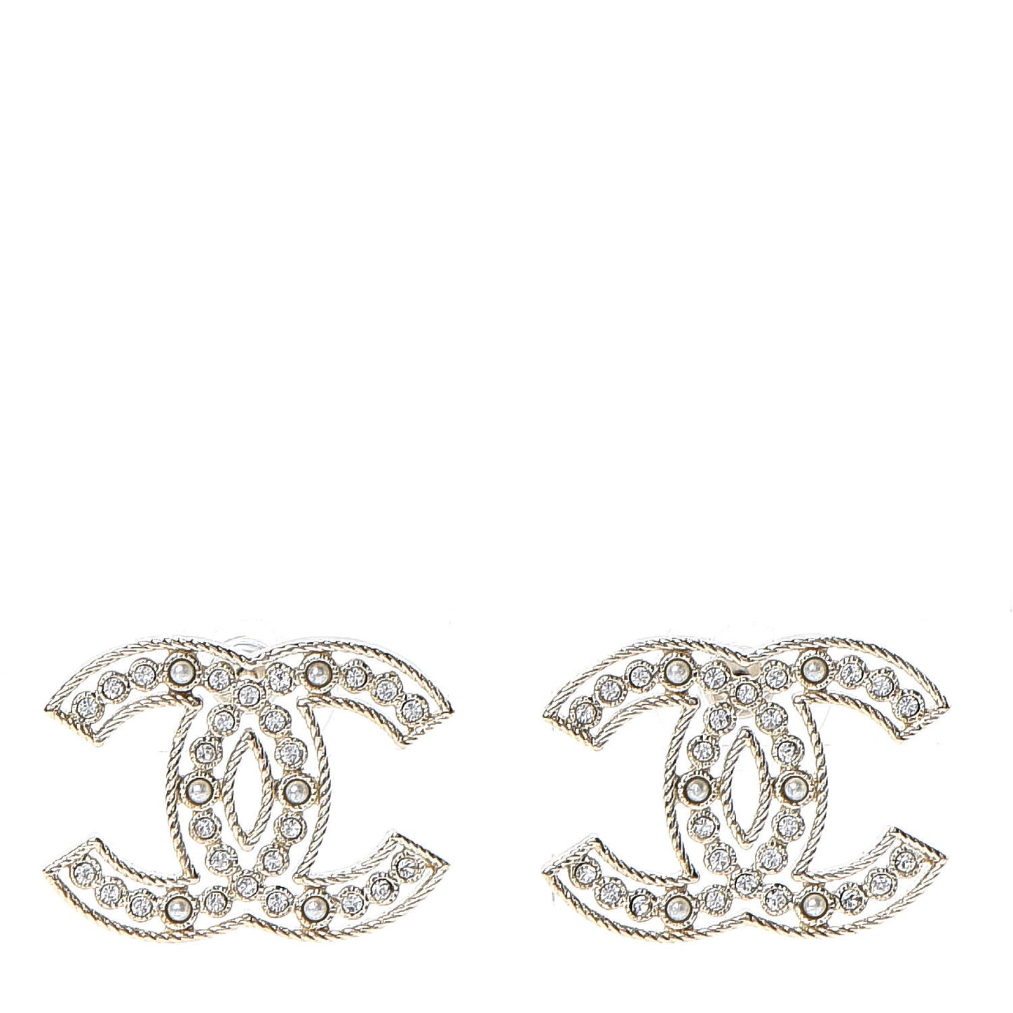 Pearl Crystal Sparkling Pearls CC Earrings Light Gold