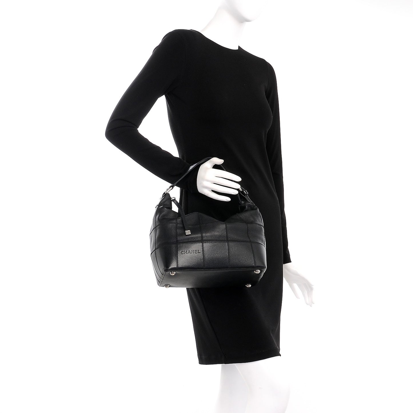 Caviar Square Stitched Hobo Black