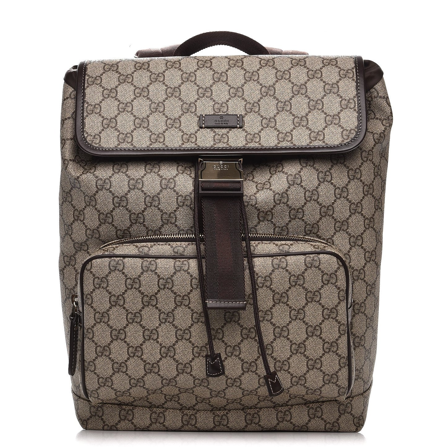 GG Supreme Monogram Medium Single Buckle Rucksack Backpack Beige Ebony Brown