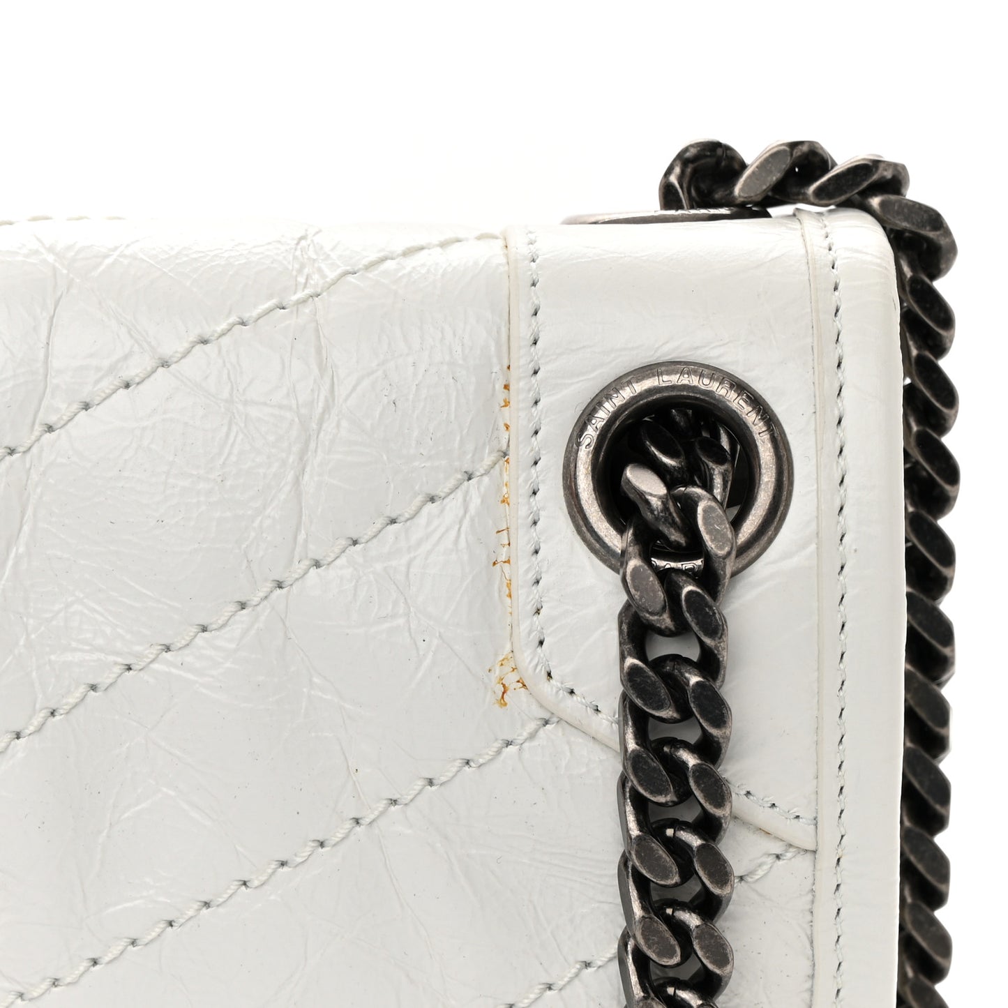 Crinkled Calfskin Matelasse Monogram Medium Niki Chain Satchel Dirty White