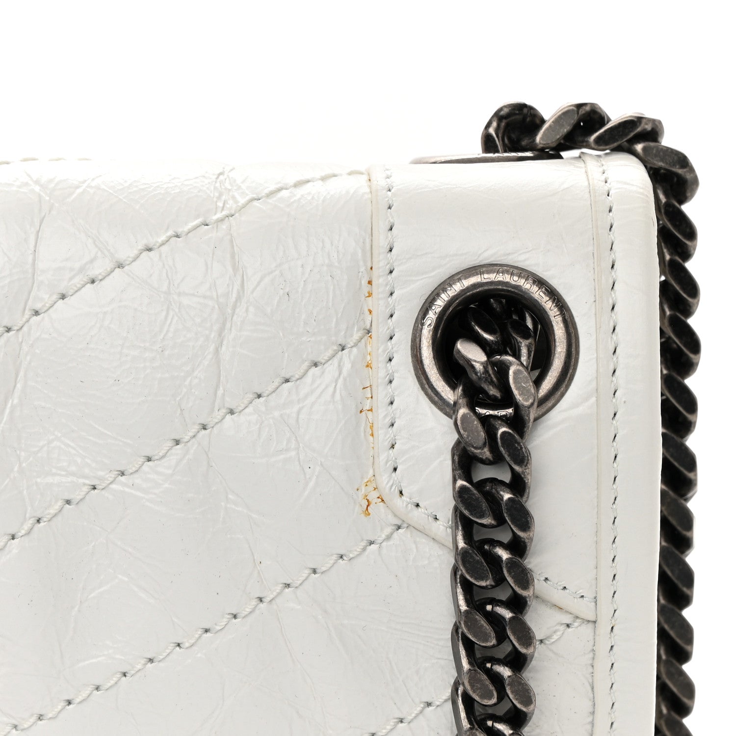 Saint Laurent Crinkled Calfskin Matelasse Monogram Medium Niki Chain Satchel Dirty White 13 of 16