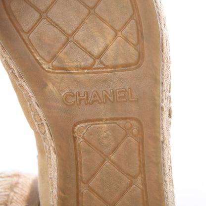 Chanel Suede Pearl CC Espadrilles 37 Beige Black 8 of 10