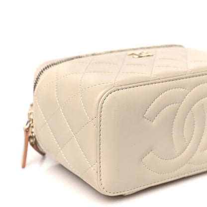 Chanel Lambskin Quilted Small Top Handle Vanity Case With Chain Ecru Dark Beige 9 of 10
