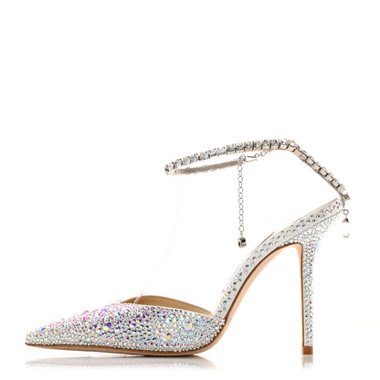 Jimmy Choo Satin Crystal Saeda 100 Pumps 38 Ivory 1 of 8