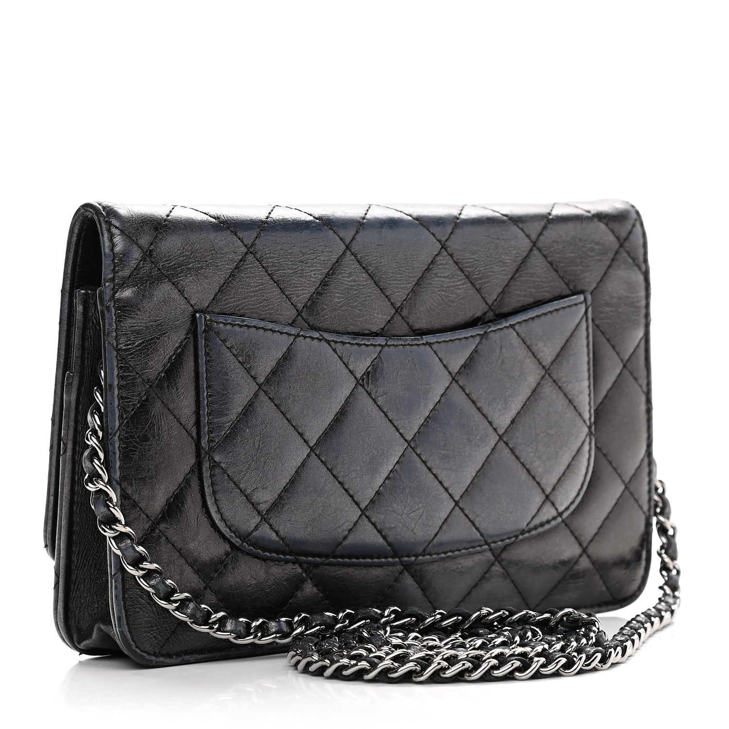Chanel Metallic Aged Calfskin Quilted Reissue Wallet On Chain WOC Black 2 of 11