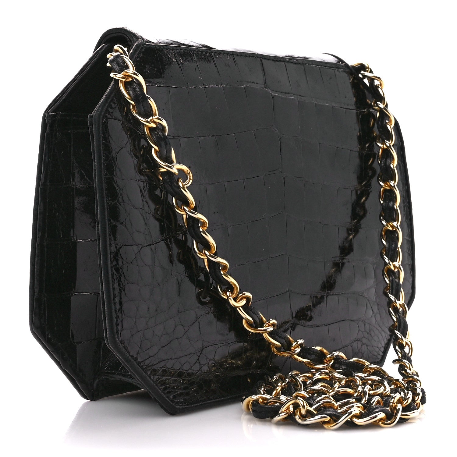 Chanel Shiny Crocodile Flap Black 3 of 13