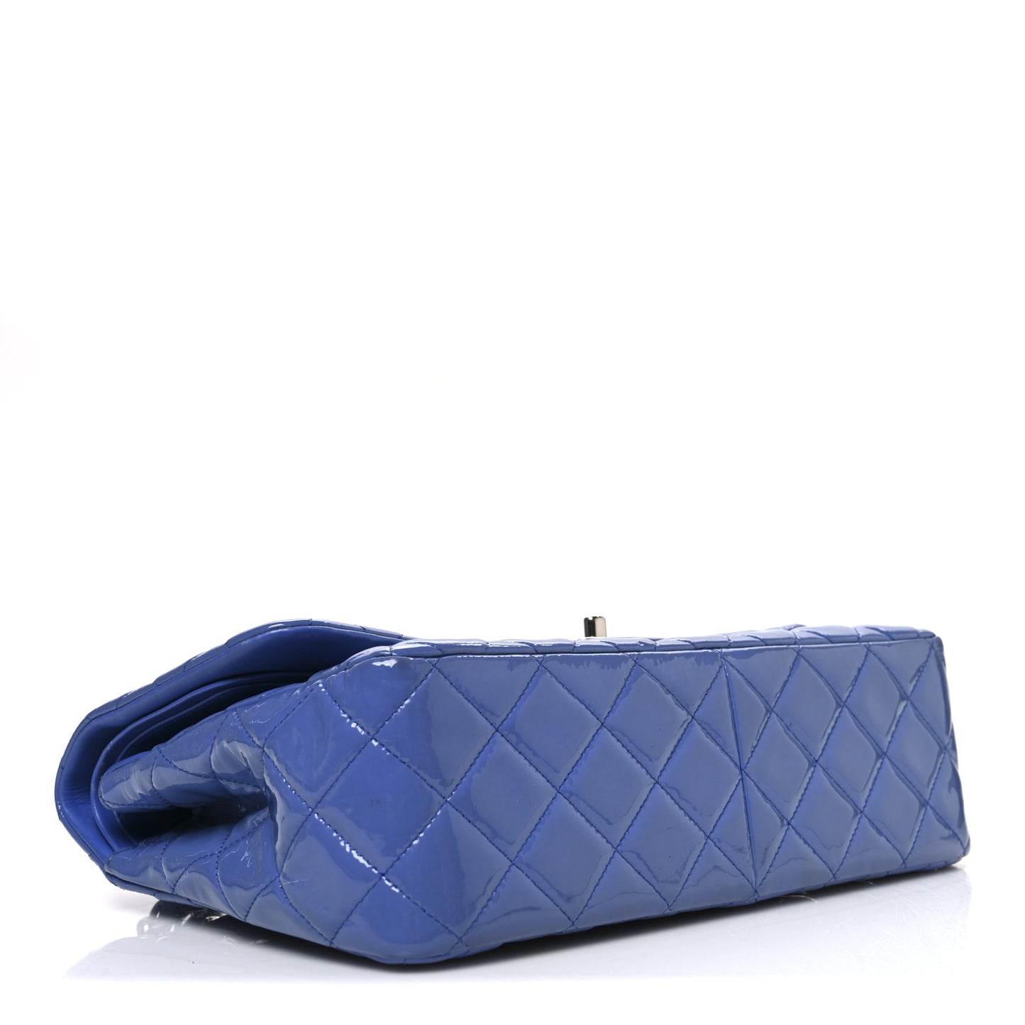 Patent Calfskin Quilted Jumbo Double Flap Blue