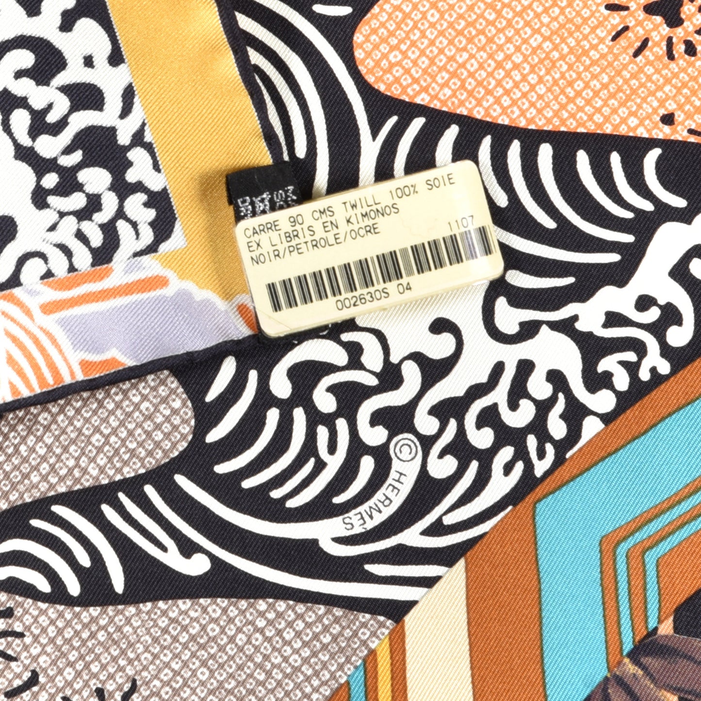 Silk Ex Libris En Monogram Kimonos Scarf 90 Black Petrole Ocre