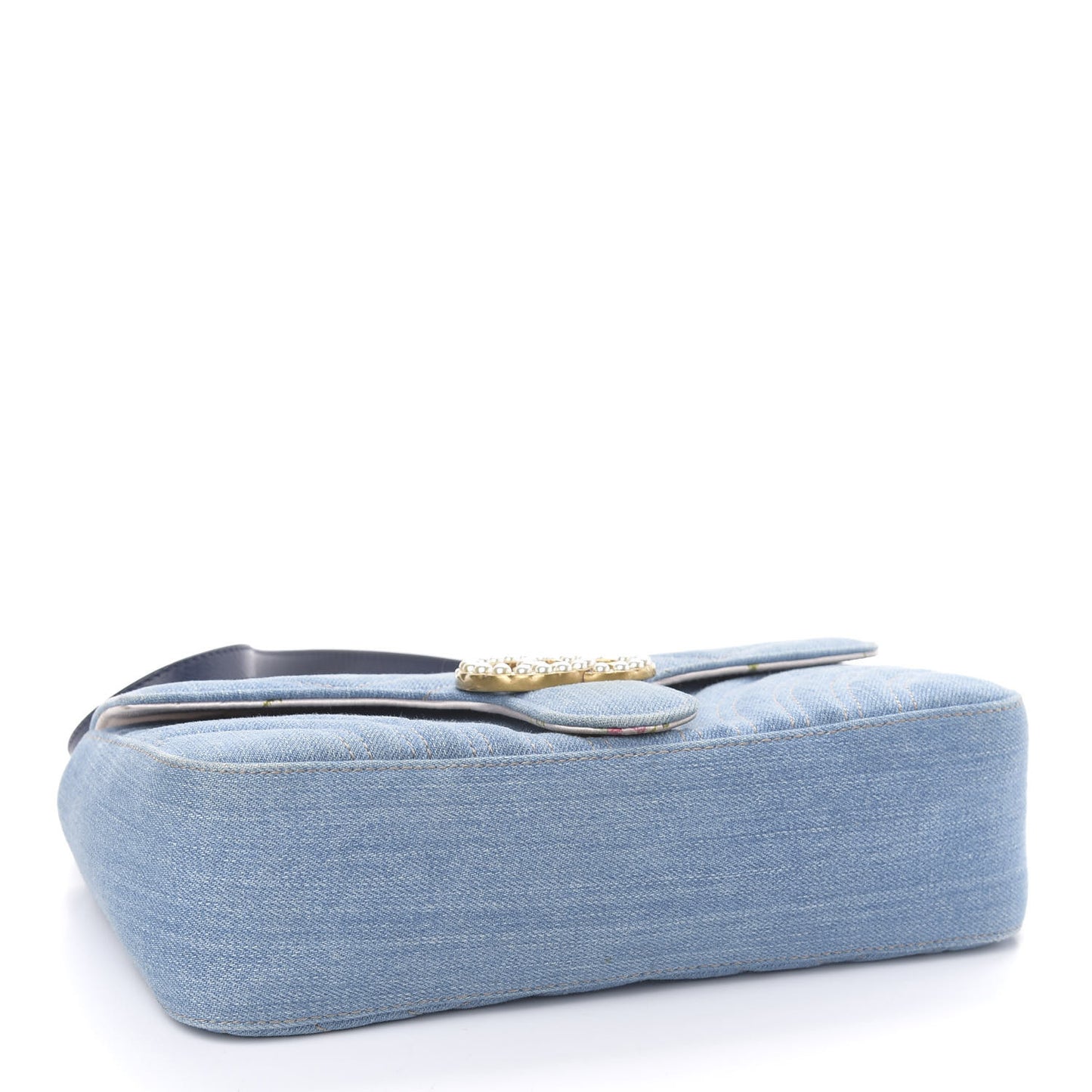Denim Matelasse Small Pearly GG Marmont Shoulder Bag Blue