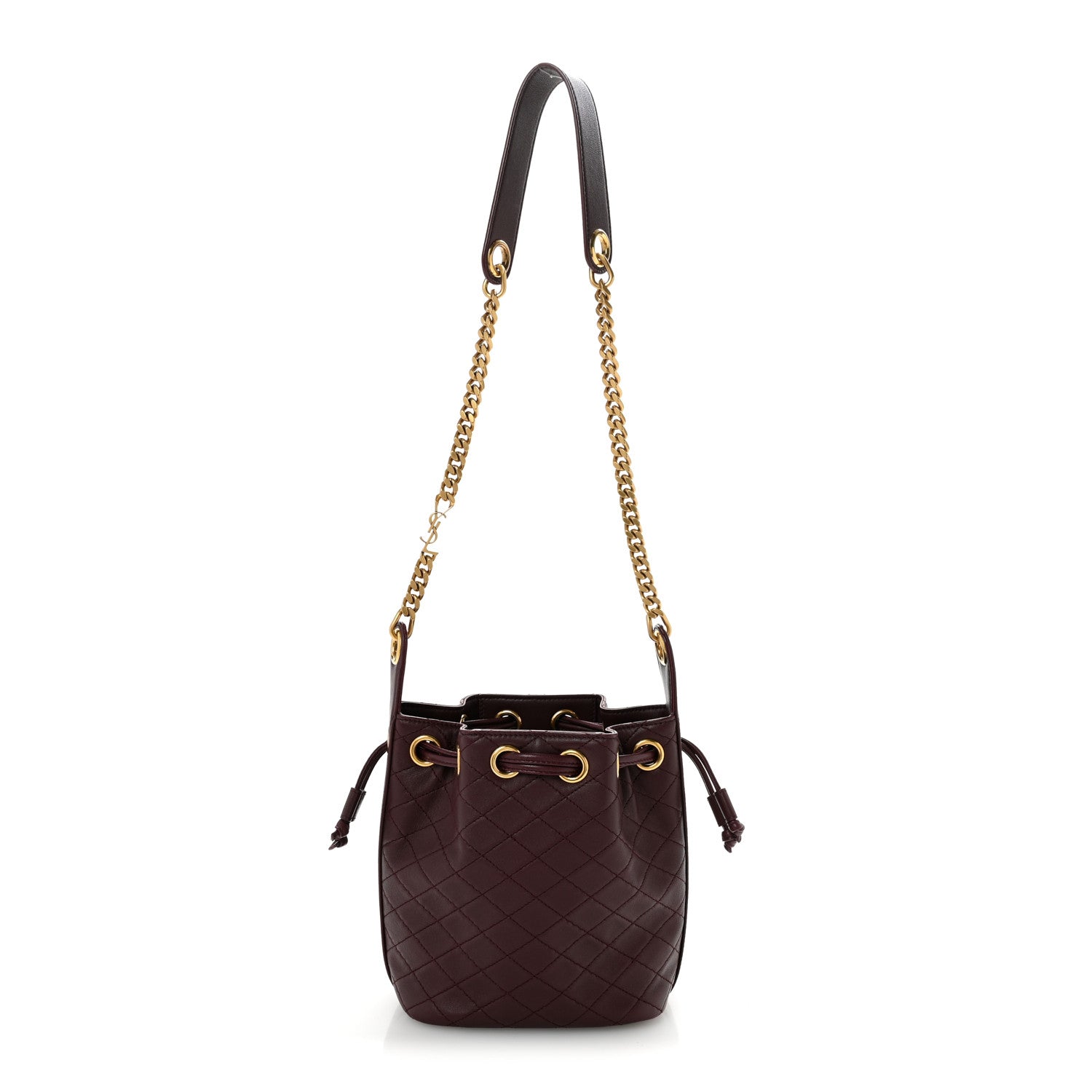 Saint Laurent Lambskin Carre Quilted Cassandre Small Bucket Bag Hot Wine 1 of 13