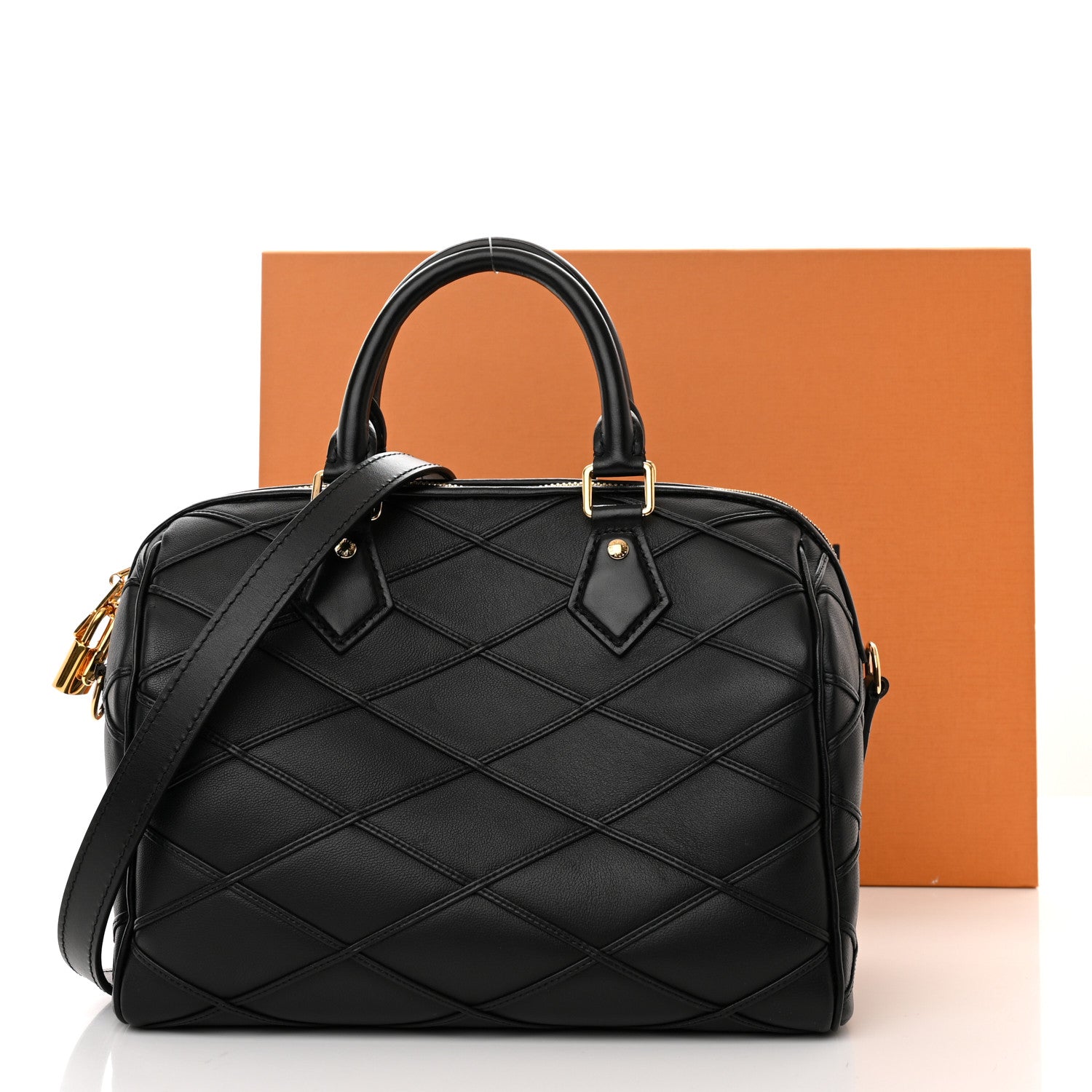 Louis Vuitton Lambskin Malletage Speedy Bandouliere 25 Black 10 of 10