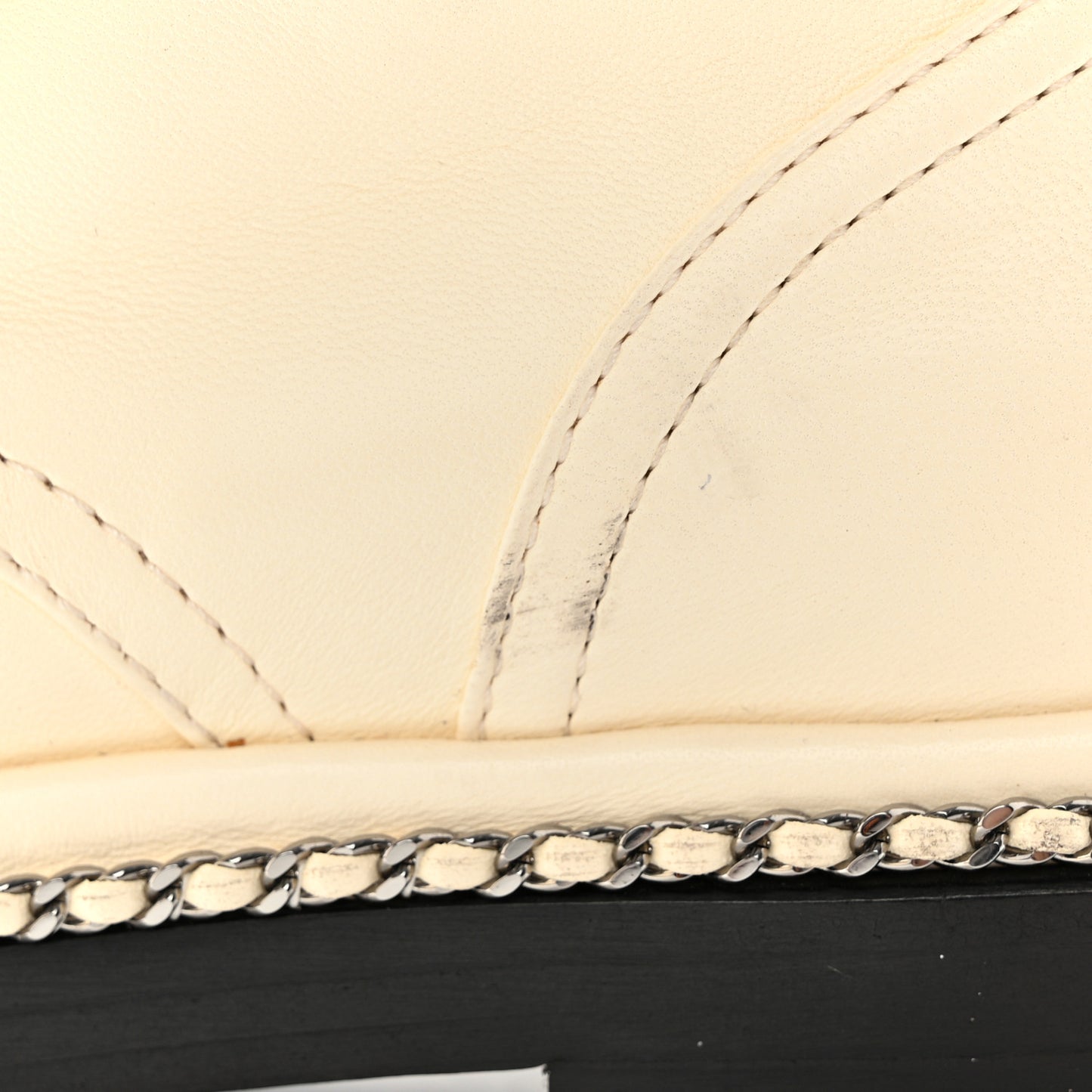 Lambskin Pearl Chain CC Combat Boots 38 Ivory Black