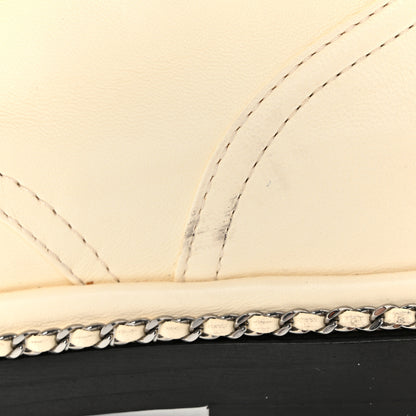 Chanel Lambskin Pearl Chain CC Combat Boots 38 Ivory Black 10 of 11