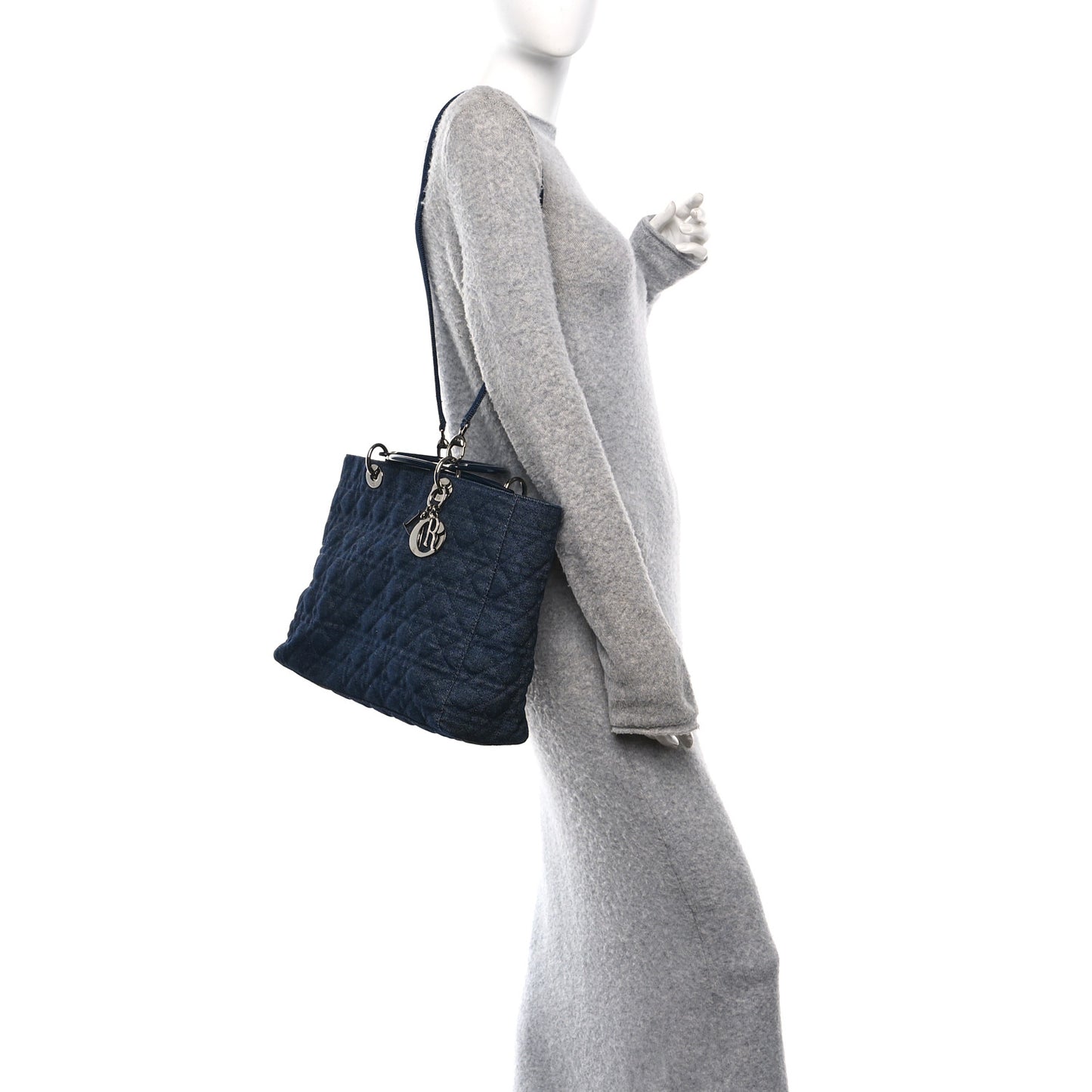 Denim Cannage Large Soft Lady Dior Tote Blue