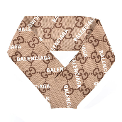 Gucci X BALENCIAGA Silk Twill Maxi GG Monogram GG B Neck Bow Scarf Beige White 1 of 3