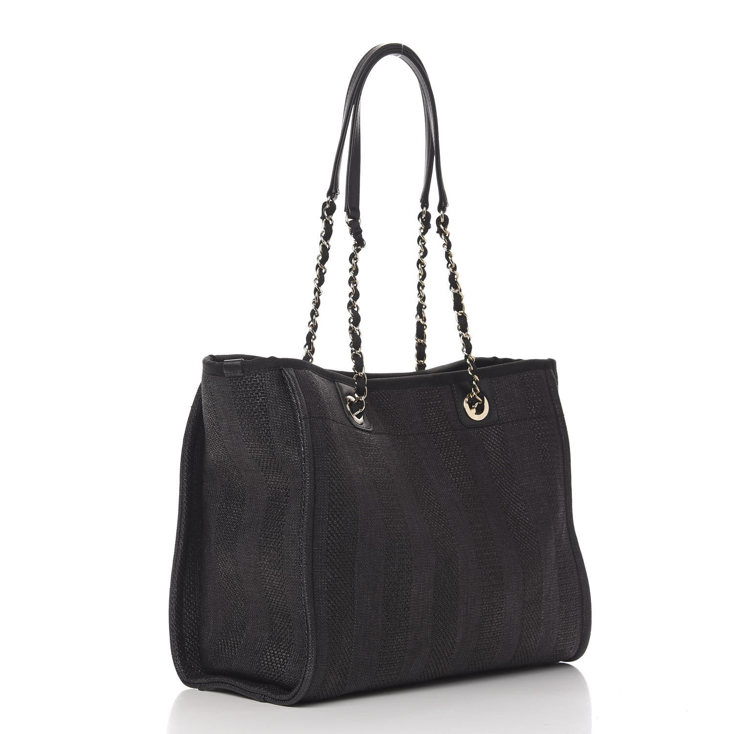 Chanel Mixed Fibers Striped Small Deauville Tote Black 3 of 11