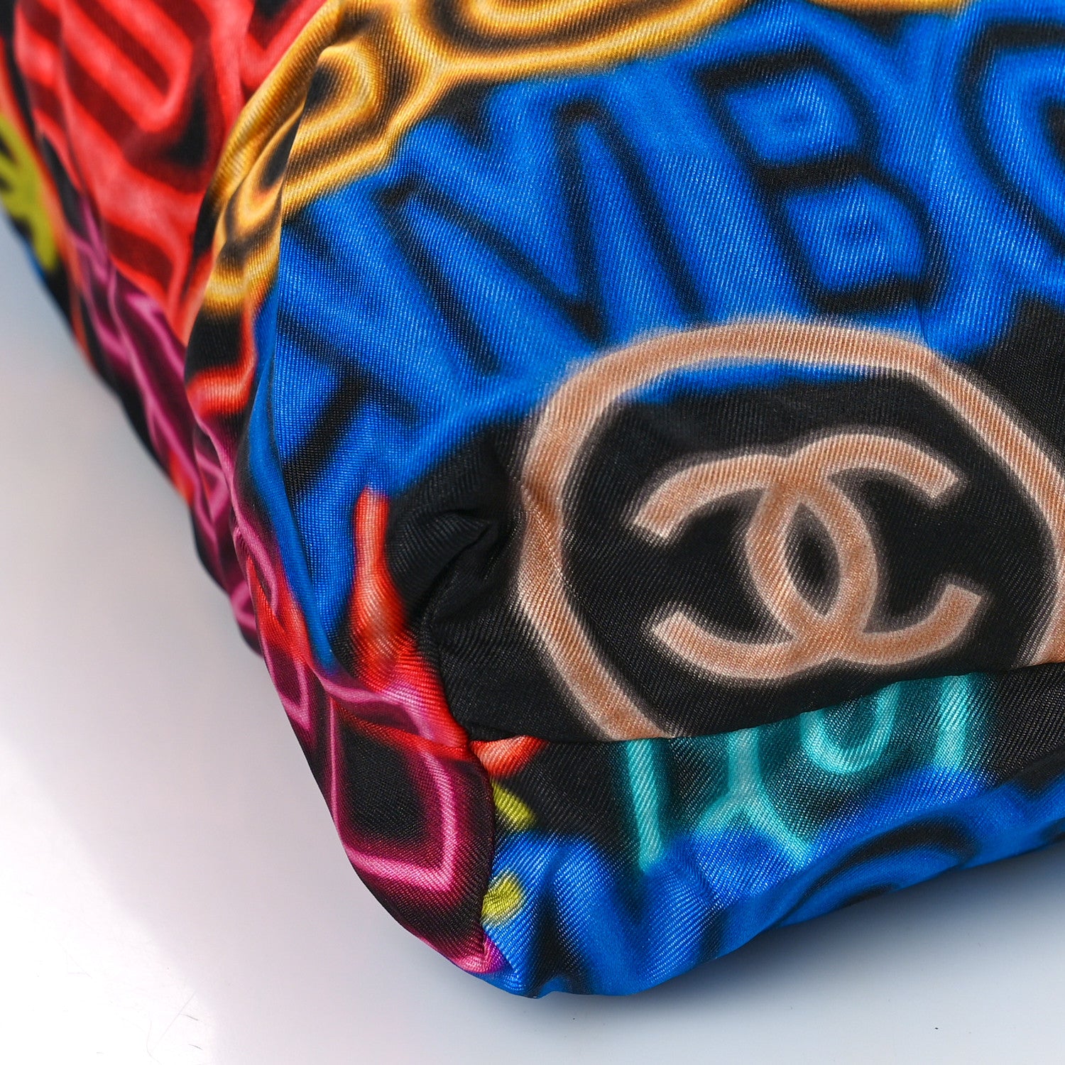 Chanel Caviar Fabric Graffiti Foldable Tote Bag With Chain Black Multicolor 12 of 15