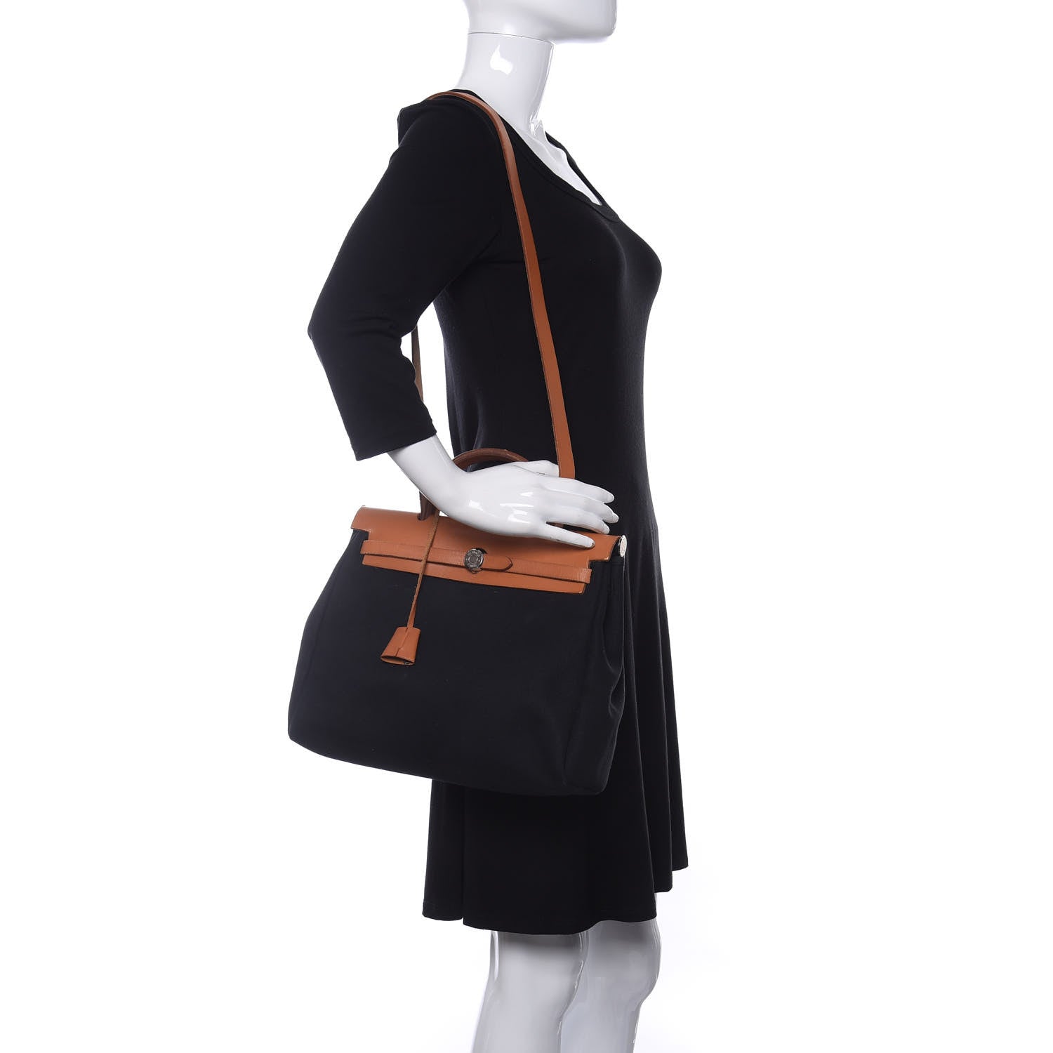 Hermes Toile Vache Calfskin Herbag 30 PM Black Natural 2 of 21