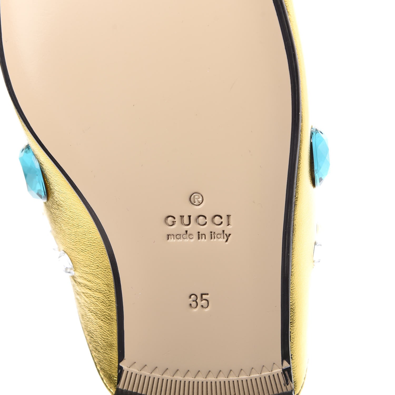 Gucci Metallic Nappa Crystal Womens Princetown Slippers 35 Gold 7 of 9