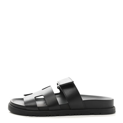 Hermes Calfskin Womens Chypre Sandals 35.5 Black 1 of 9