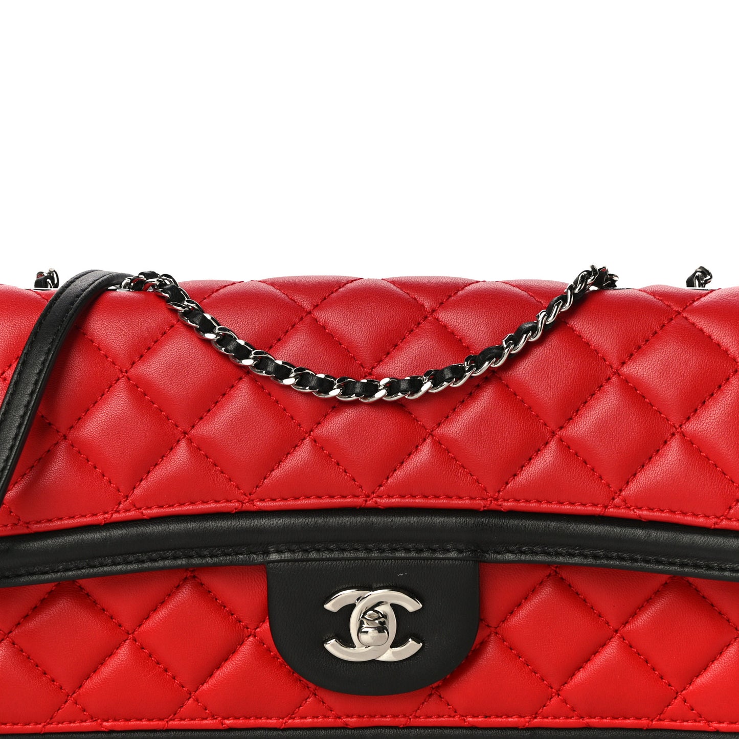 Lambskin Quilted Medium Graphic Flap Red Black