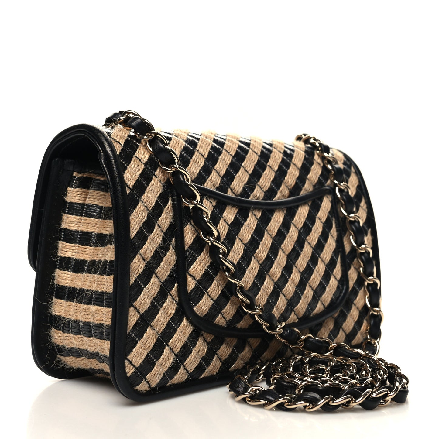 Raffia Jute Striped Small Urban Jungle Single Flap Black Beige