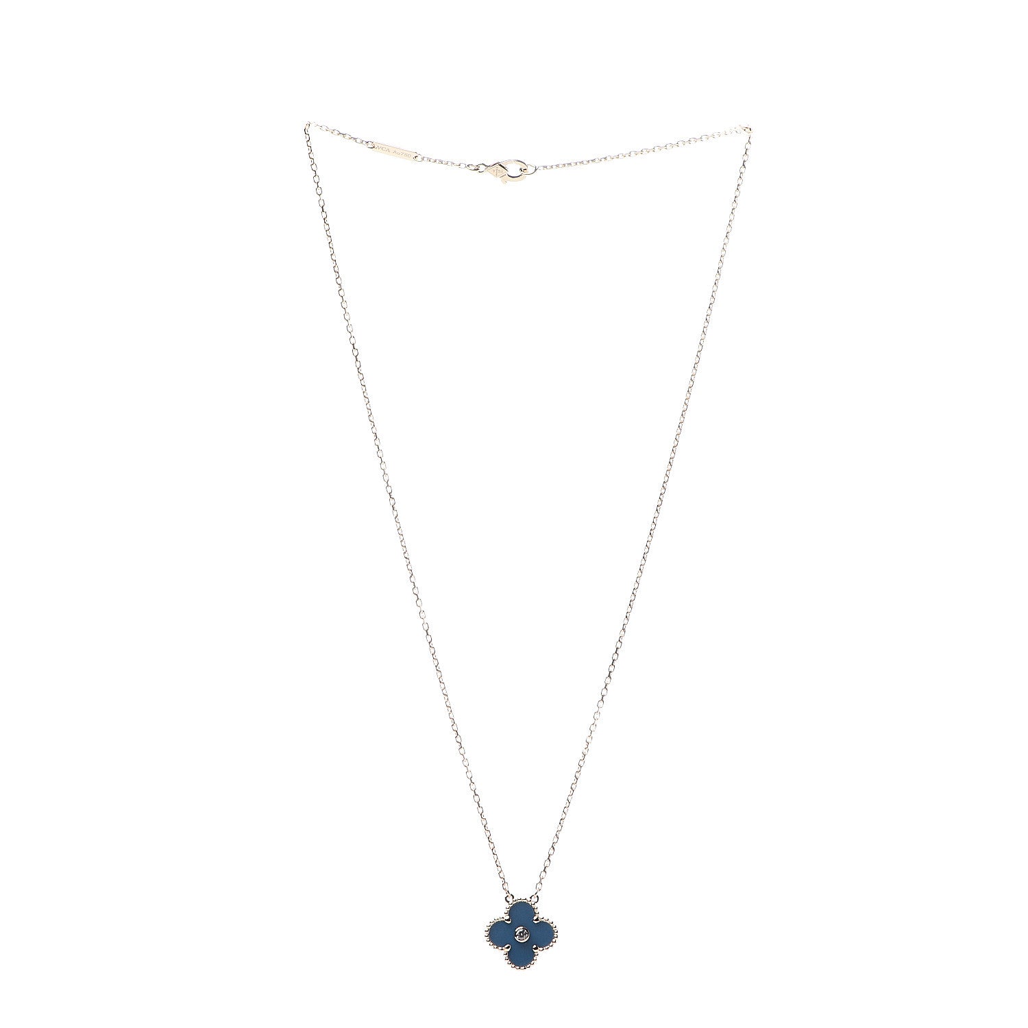 Van Cleef & Arpels 18K Yellow Gold Diamond Celestial Blue Sevres Porcelain Vintage Alhambra Pendant Necklace 3 of 5