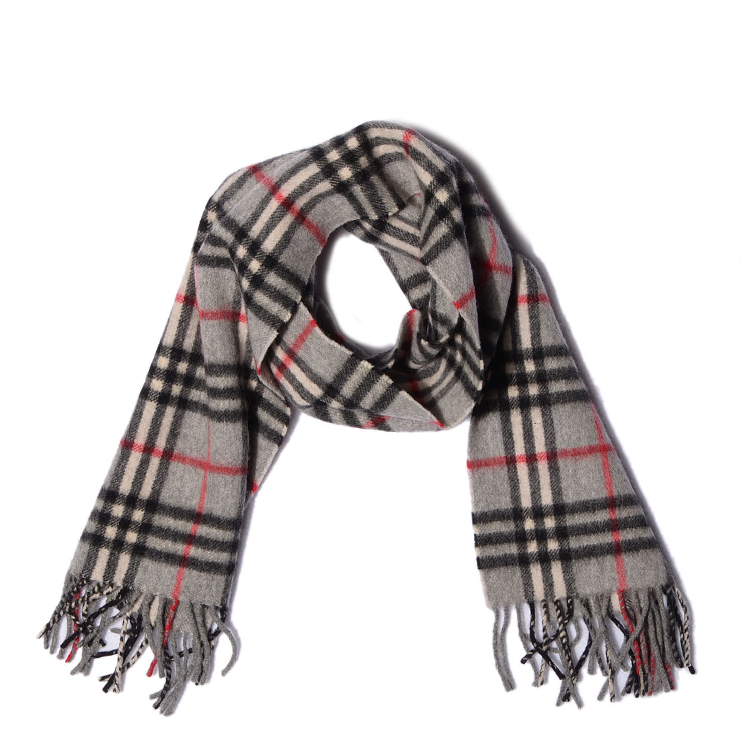 Burberry Cashmere Nova Check Fringe Scarf Charcoal 1 of 4