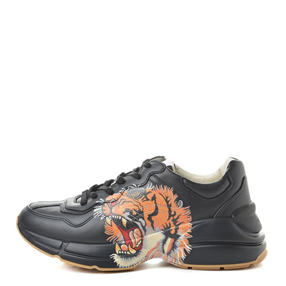 Gucci Calfskin Tiger Print Mens Rhyton Sneakers 7.5 Black 1 of 8